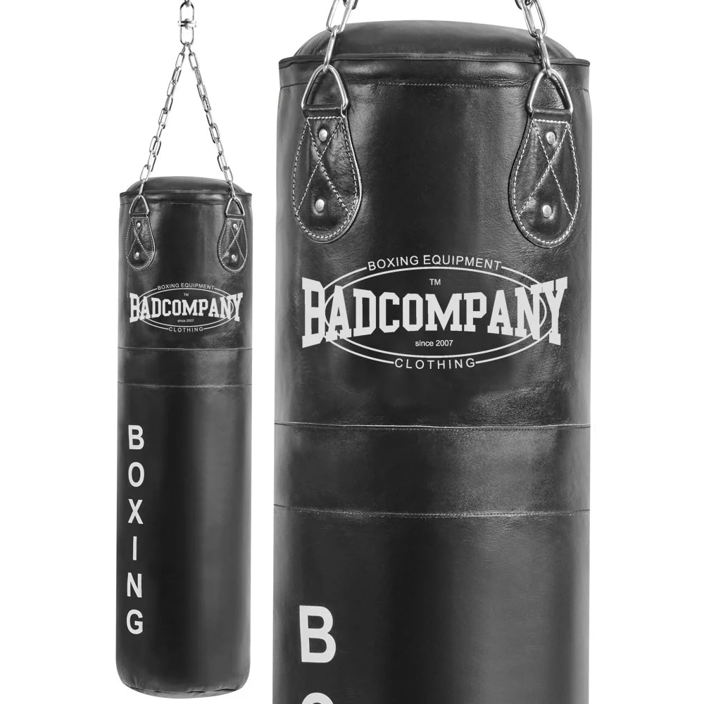 Boxsack 120 x 35 cm gefüllt aus Leder mit Stahlkette
